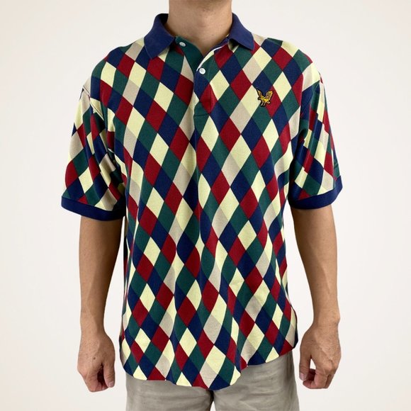 Vintage 90s LYLE & SCOTT Diamond Polo Shirt - Picture 1 of 5
